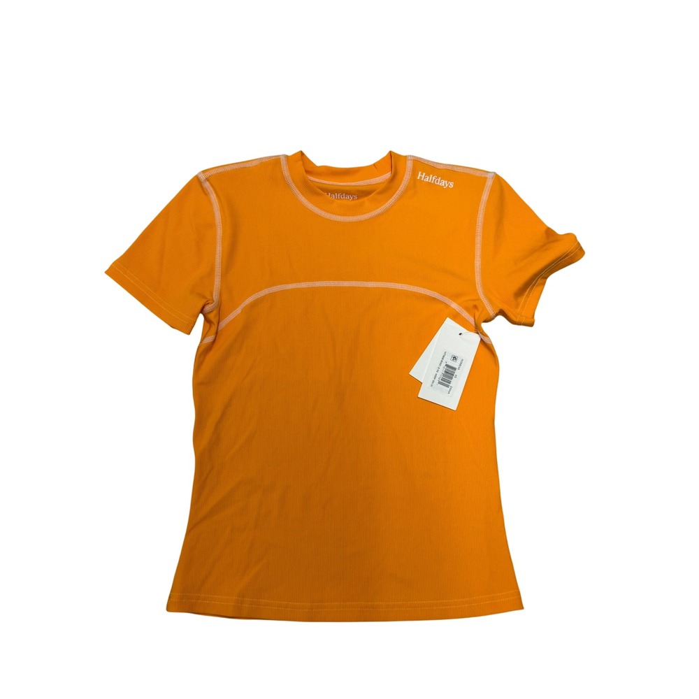 Halfdays Mollie T-Shirt Zinnia Orange Ribbed Performance Trail Top XS NEW